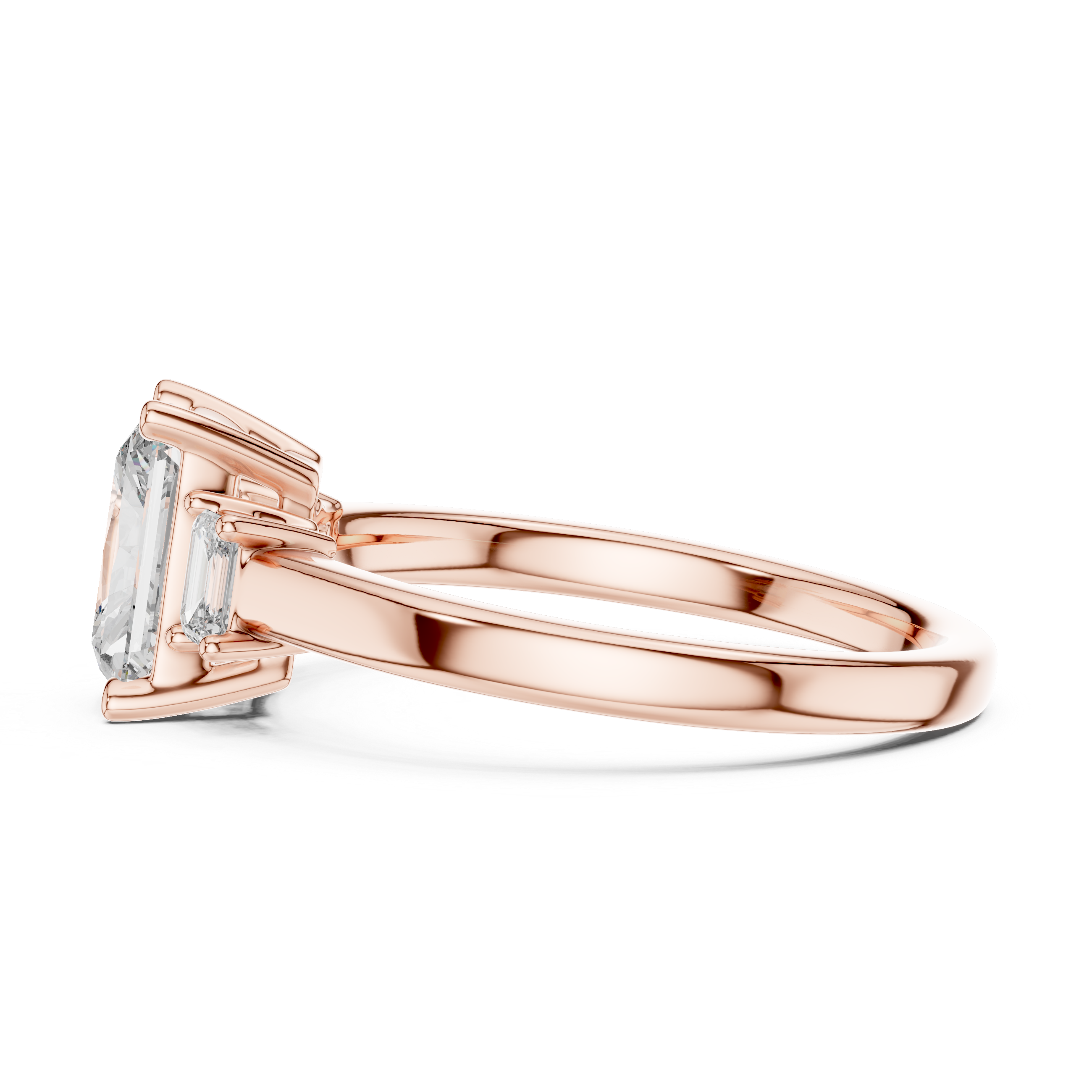 Emerald Cut Three-Stone Ring with Baguette Side Stones