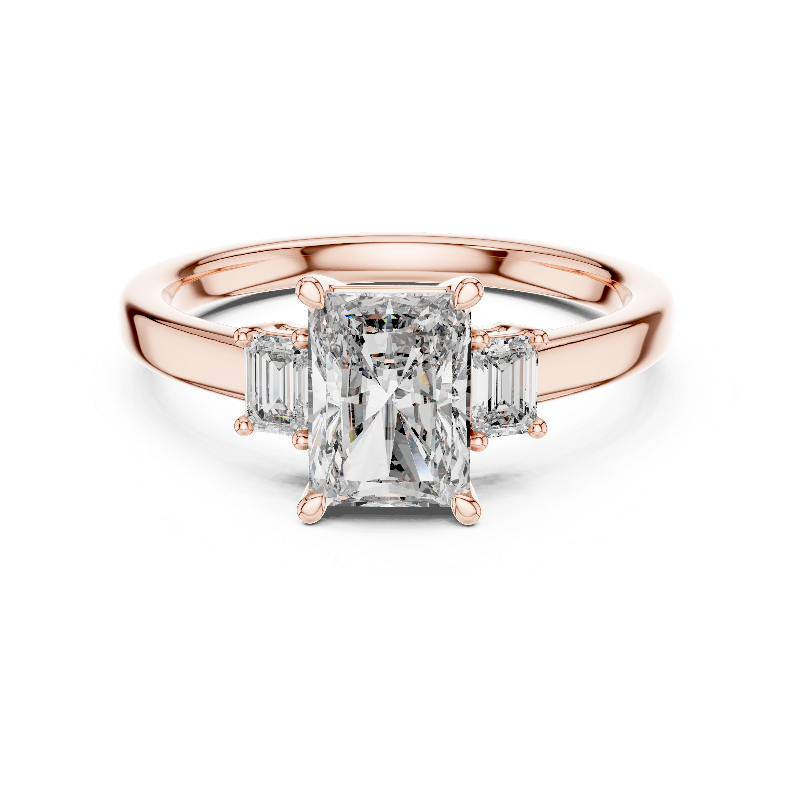 Emerald Cut Three-Stone Ring with Baguette Side Stones
