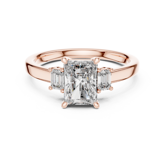 Emerald Cut Three-Stone Ring with Baguette Side Stones
