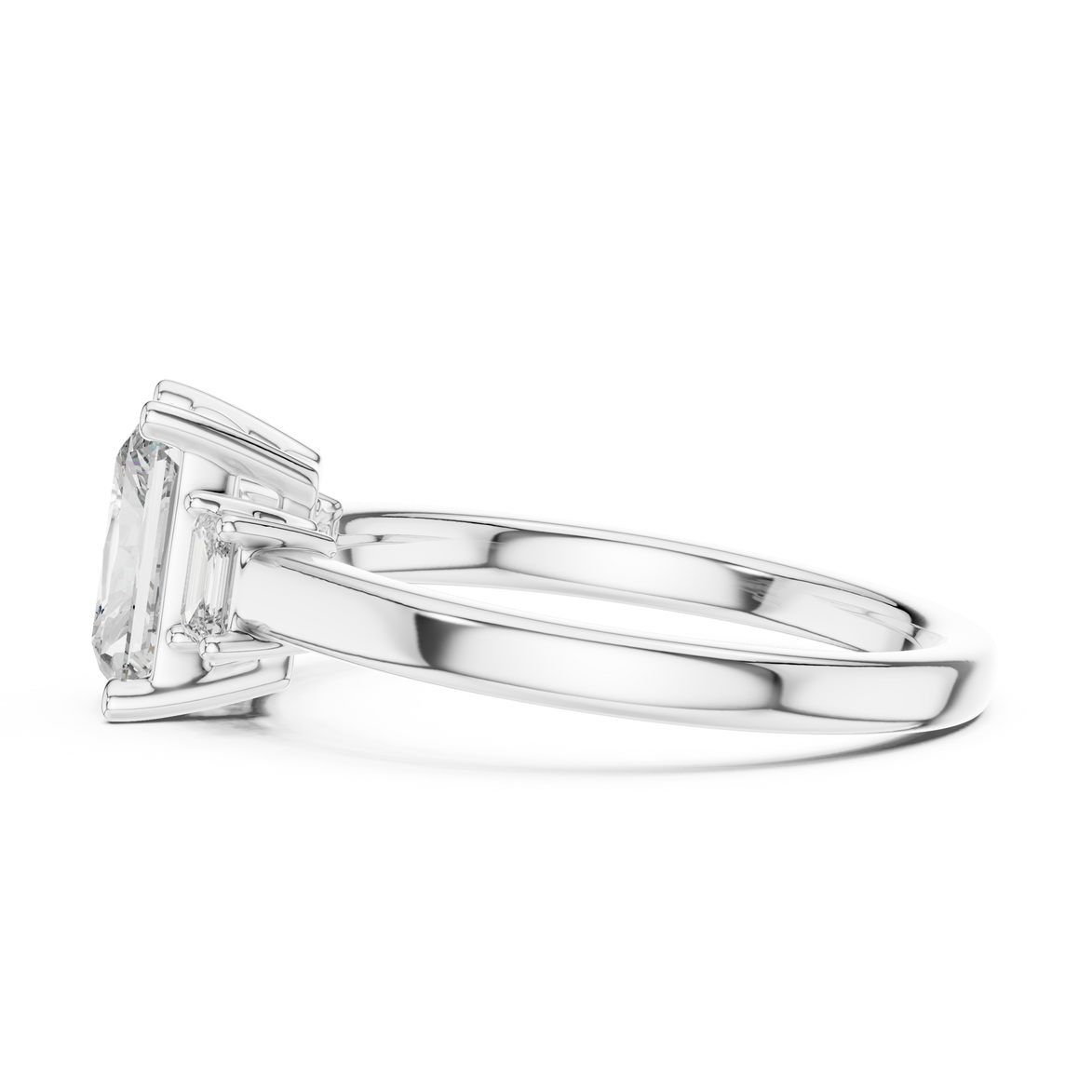 Emerald Cut Three-Stone Ring with Baguette Side Stones