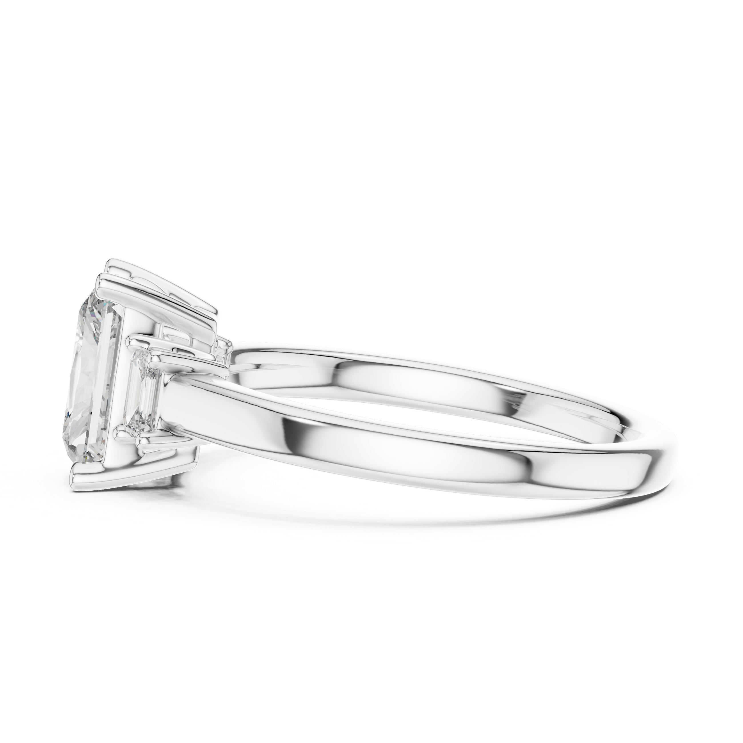 Emerald Cut Three-Stone Ring with Baguette Side Stones