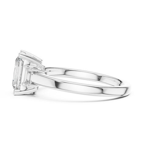 Emerald Cut Three-Stone Ring with Baguette Side Stones