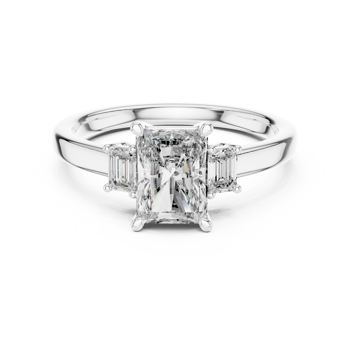 Emerald Cut Three-Stone Ring with Baguette Side Stones