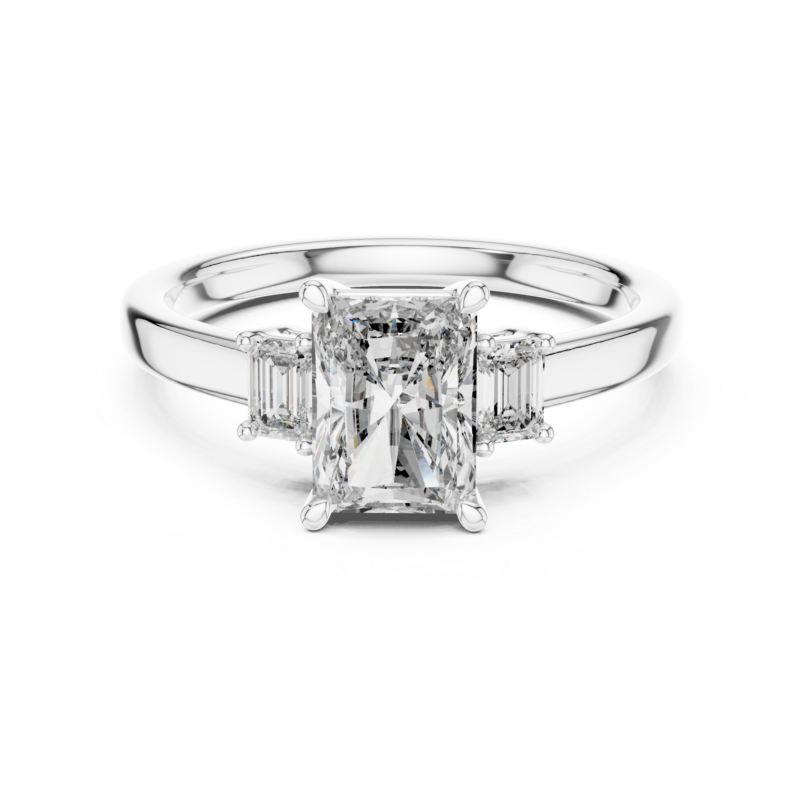 Emerald Cut Three-Stone Ring with Baguette Side Stones