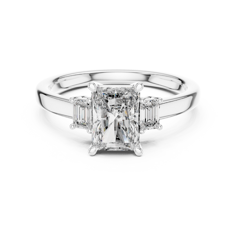 Emerald Cut Three-Stone Ring with Baguette Side Stones