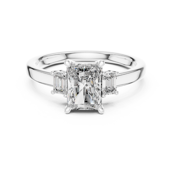 Emerald Cut Three-Stone Ring with Baguette Side Stones