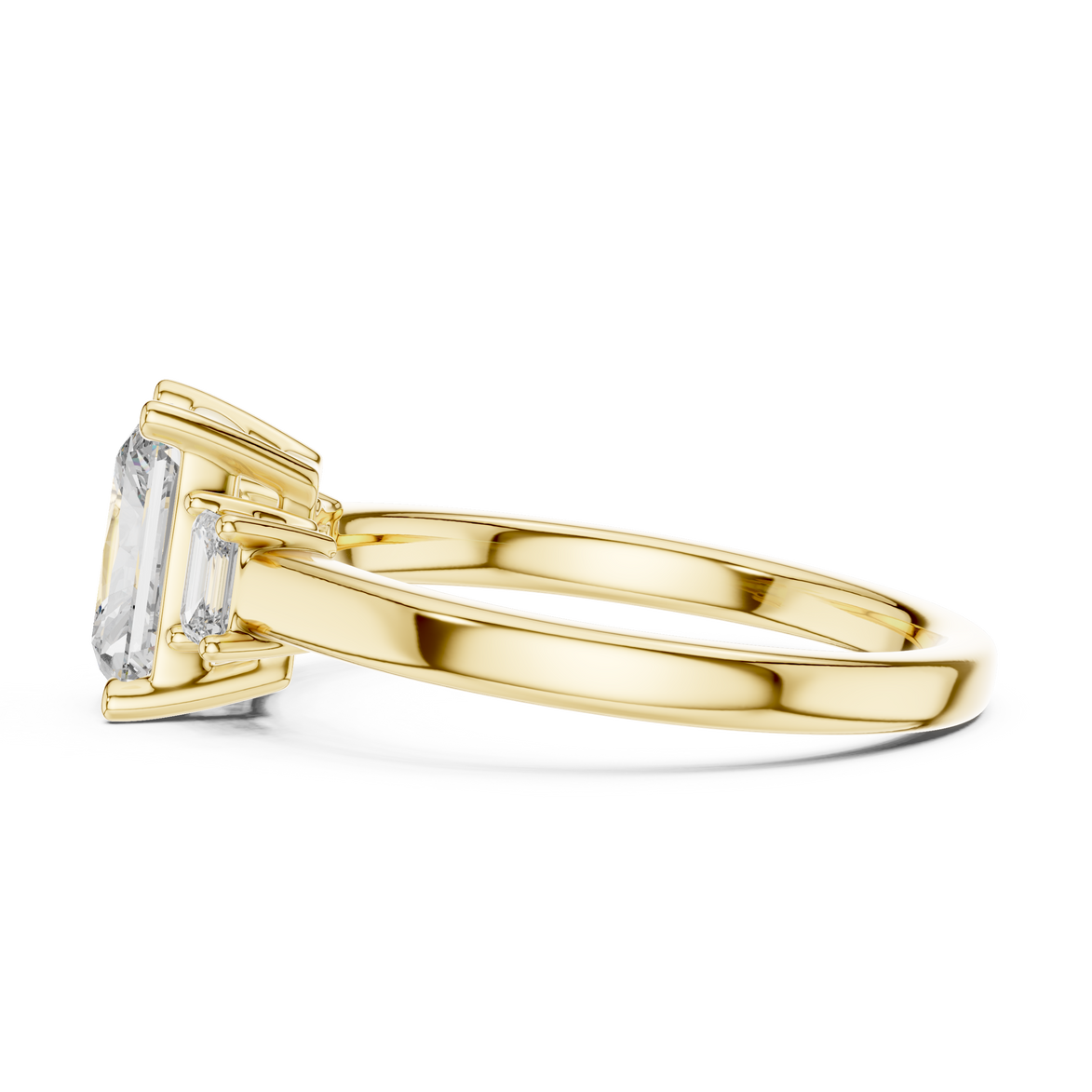 Emerald Cut Three-Stone Ring with Baguette Side Stones