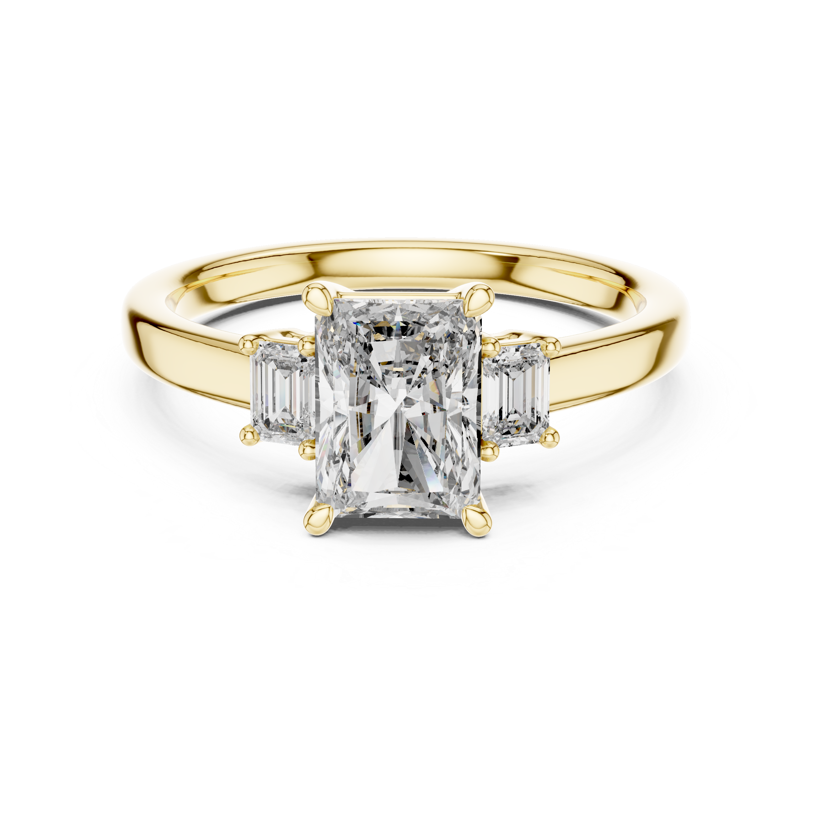 Emerald Cut Three-Stone Ring with Baguette Side Stones
