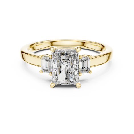 Emerald Cut Three-Stone Ring with Baguette Side Stones