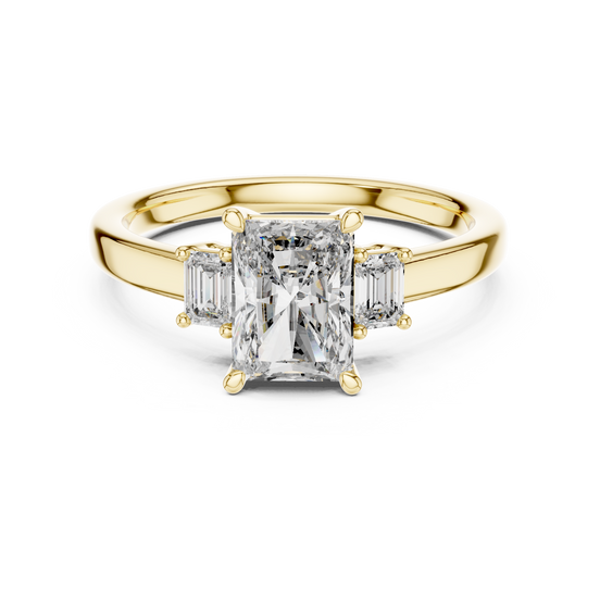 Emerald Cut Three-Stone Ring with Baguette Side Stones