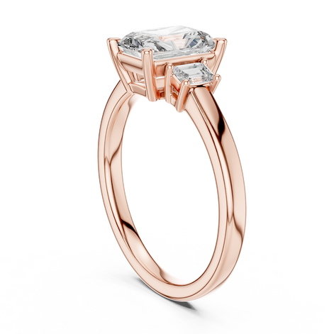 Emerald Cut Three-Stone Ring with Baguette Side Stones