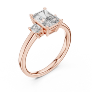 Emerald Cut Three-Stone Ring with Baguette Side Stones