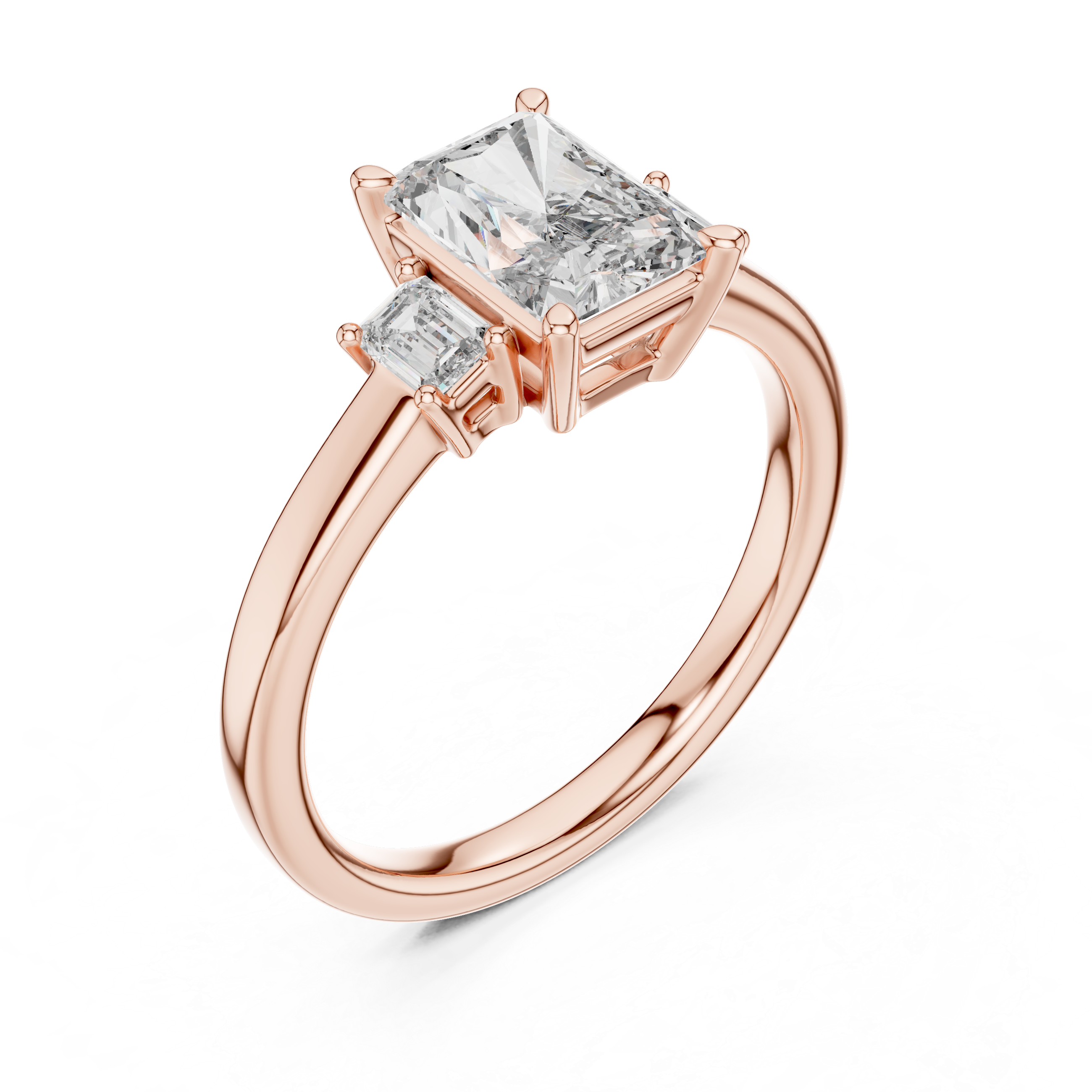 Emerald Cut Three-Stone Ring with Baguette Side Stones