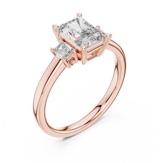 Emerald Cut Three-Stone Ring with Baguette Side Stones
