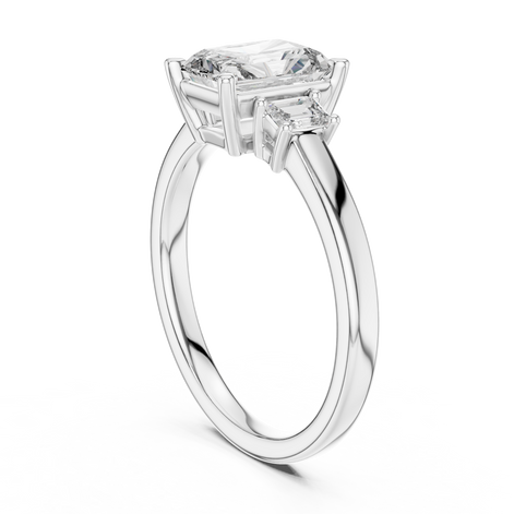 Emerald Cut Three-Stone Ring with Baguette Side Stones