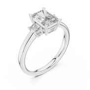 Emerald Cut Three-Stone Ring with Baguette Side Stones