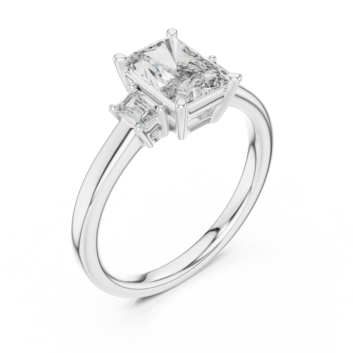 Emerald Cut Three-Stone Ring with Baguette Side Stones