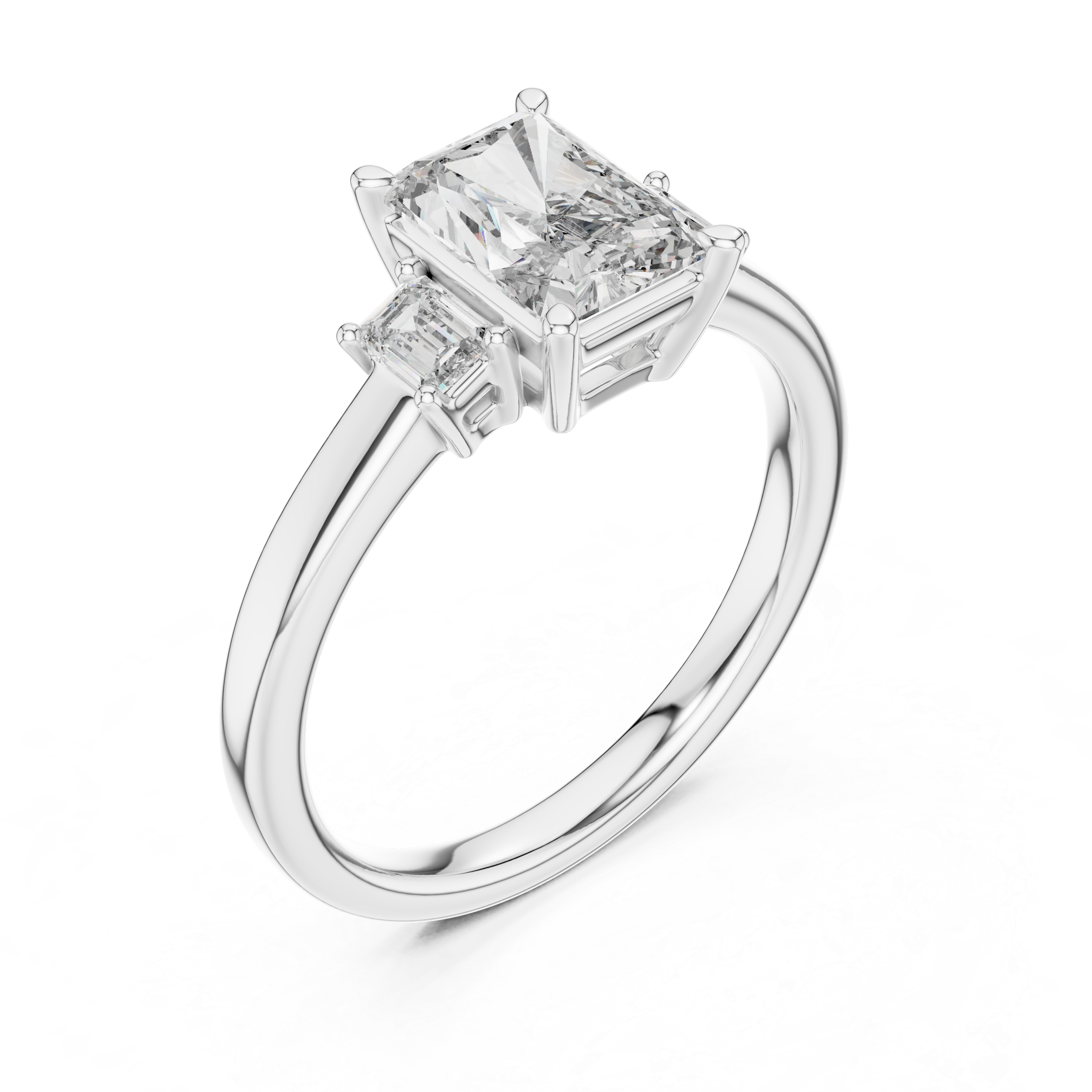 Emerald Cut Three-Stone Ring with Baguette Side Stones