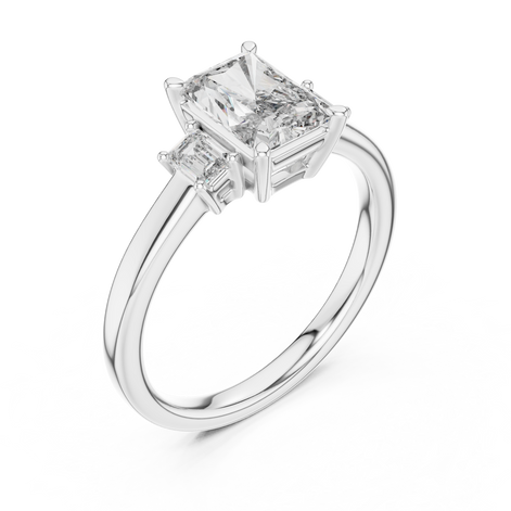 Emerald Cut Three-Stone Ring with Baguette Side Stones