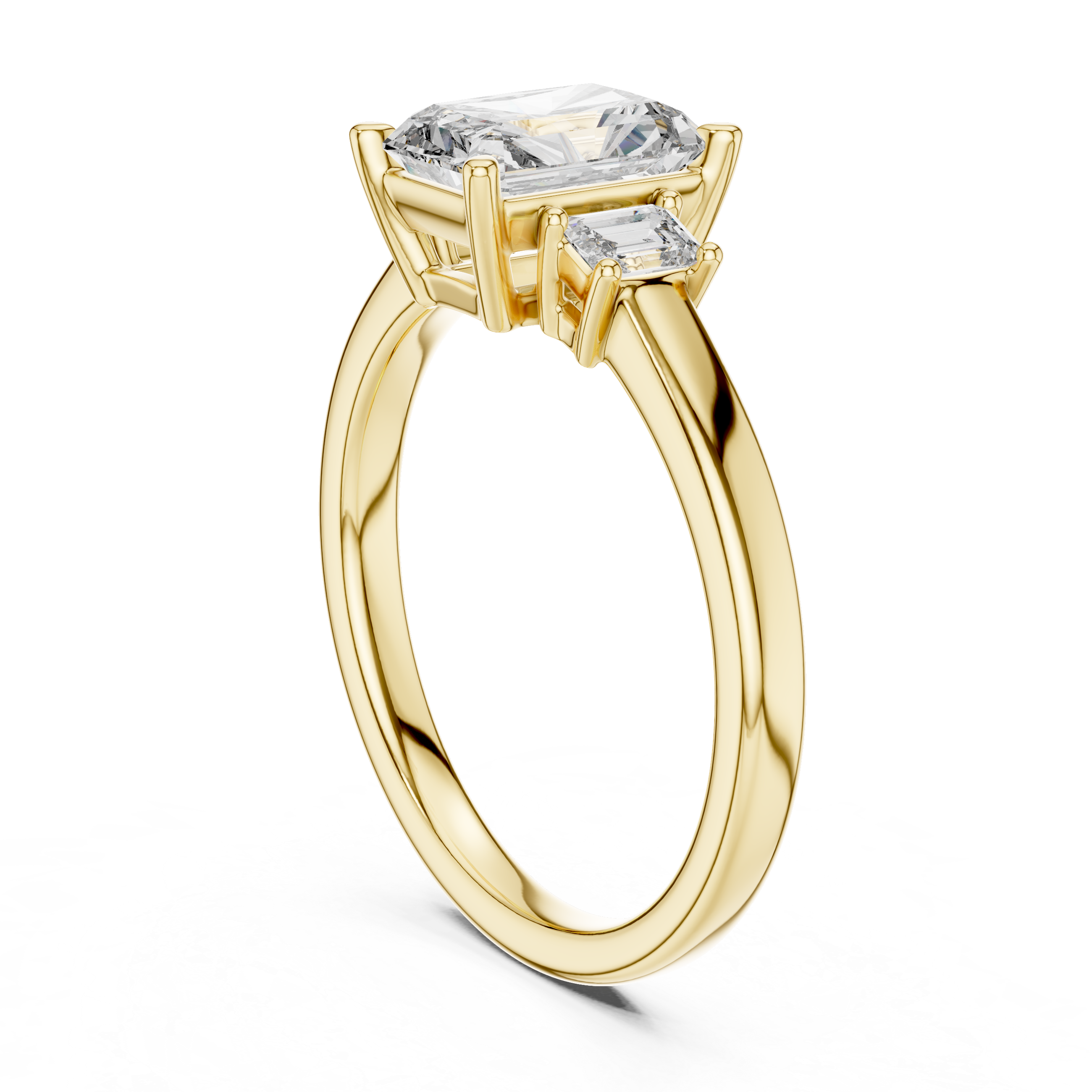 Emerald Cut Three-Stone Ring with Baguette Side Stones