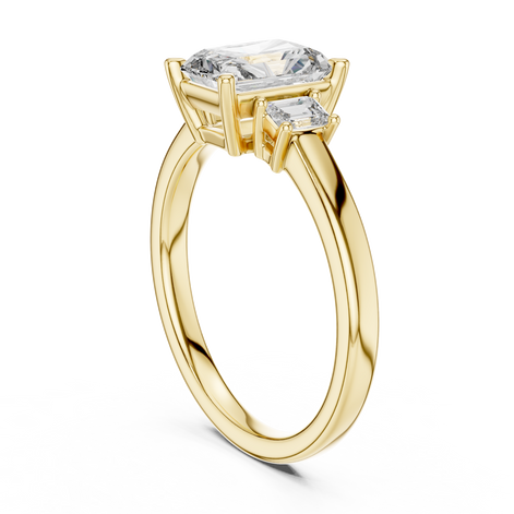 Emerald Cut Three-Stone Ring with Baguette Side Stones